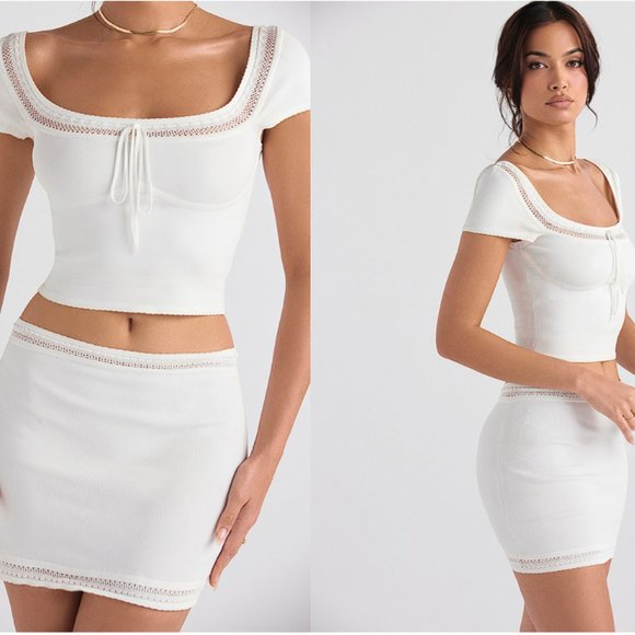 HOUSE OF CB 'Nola' and 'Sarelle' Ivory Dainty Knit Top and Mini Skirt Set - Picture 8 of 15